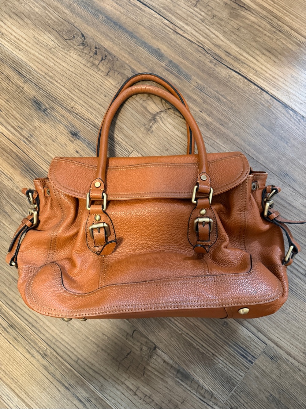 Concealed Carrie Structured Leather Satchel Handbag in Cognac Brown